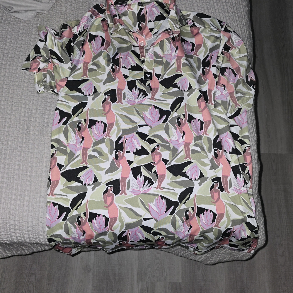 Bad Birdie Men's Pink & Green Tropical Polo